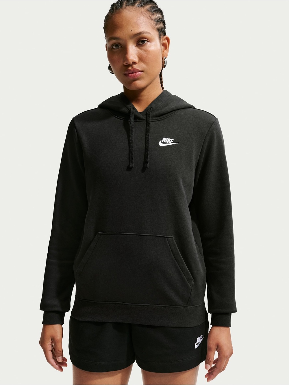 NIKE Black 80% Cotton Comfy Pullover Classic Kangaroo Pocket Sweatshirt Hoodie L